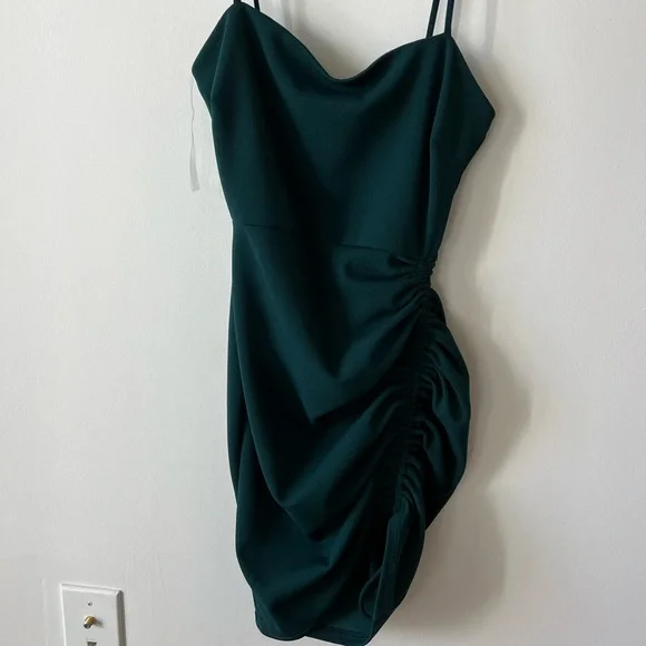 dark green ruched mini dress DZ9322 Flowy Chiffon Long Bishop Sleeves Boho Wedding Dress – TANYA BRIDAL main image 1